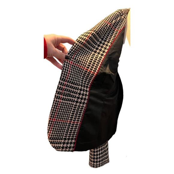 Talbots Wool Blend Houndstooth Plaid Blazer SZ 4 Black White Red Classic Preppy - Picture 12 of 12